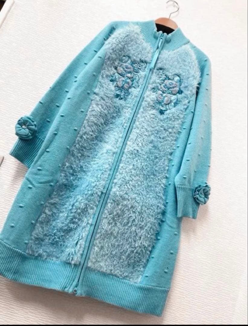 スーパービューティー♡ スパンコールボアニット×ボッブル編ニットジャケット