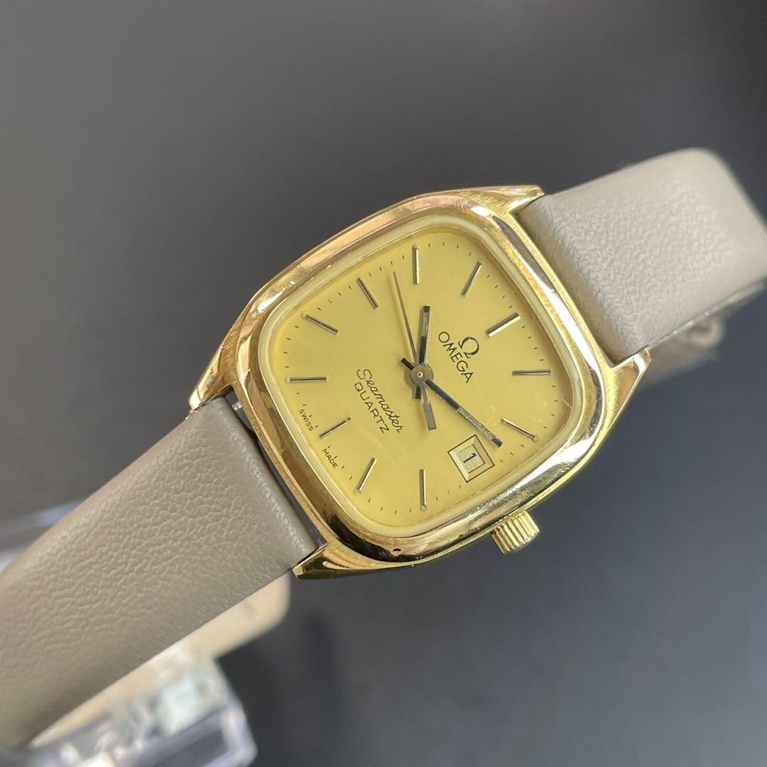 【良品 可動品】 オメガ シーマスター 腕時計 スクエア レディース ゴールド