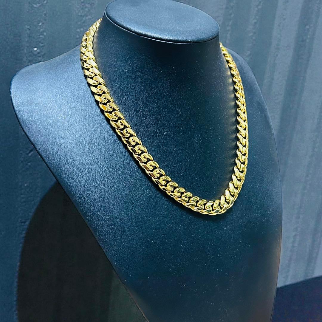 喜平ネックレス 50cm 幅12mm 18K刻印 ステンレス ゴールドチェーン