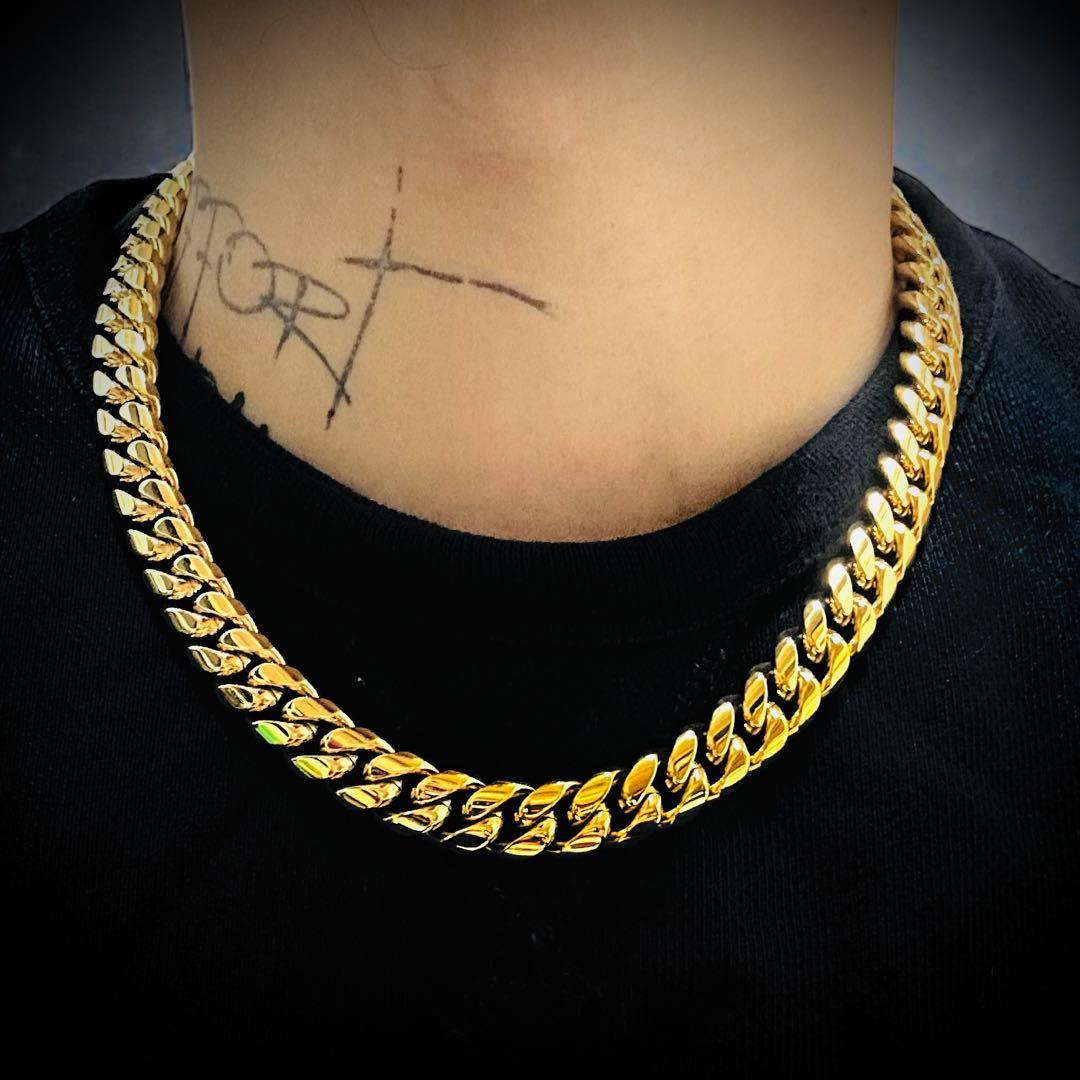 喜平ネックレス 50cm 幅12mm 18K刻印 ステンレス ゴールドチェーン