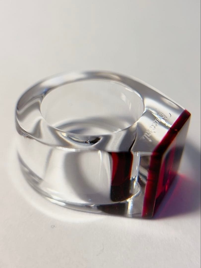 バカラ　Baccarat リング　クリスタル　スクエア　 赤　レッド