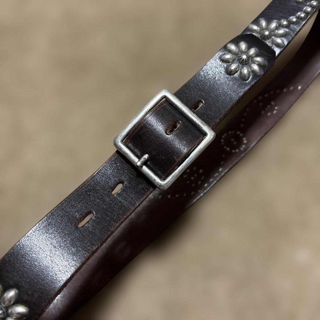 34inch HTC フラワー　スタッズベルト　ブラック　 シルバー　スタッズ