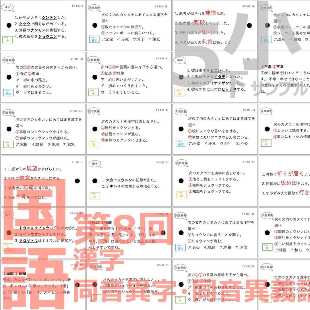 中学受験 暗記カード【5年下 理社国6-9回】 予習シリーズ 組み分け対策