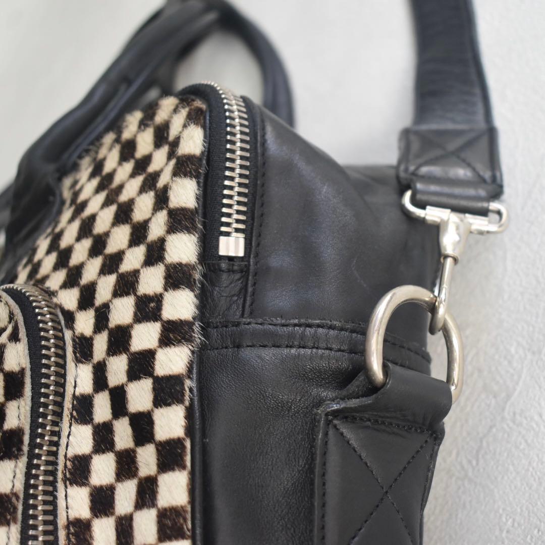 極美品フロリアンドゥニクール　腹子チェッカーフラッグ レザーブリーフ A4大容量