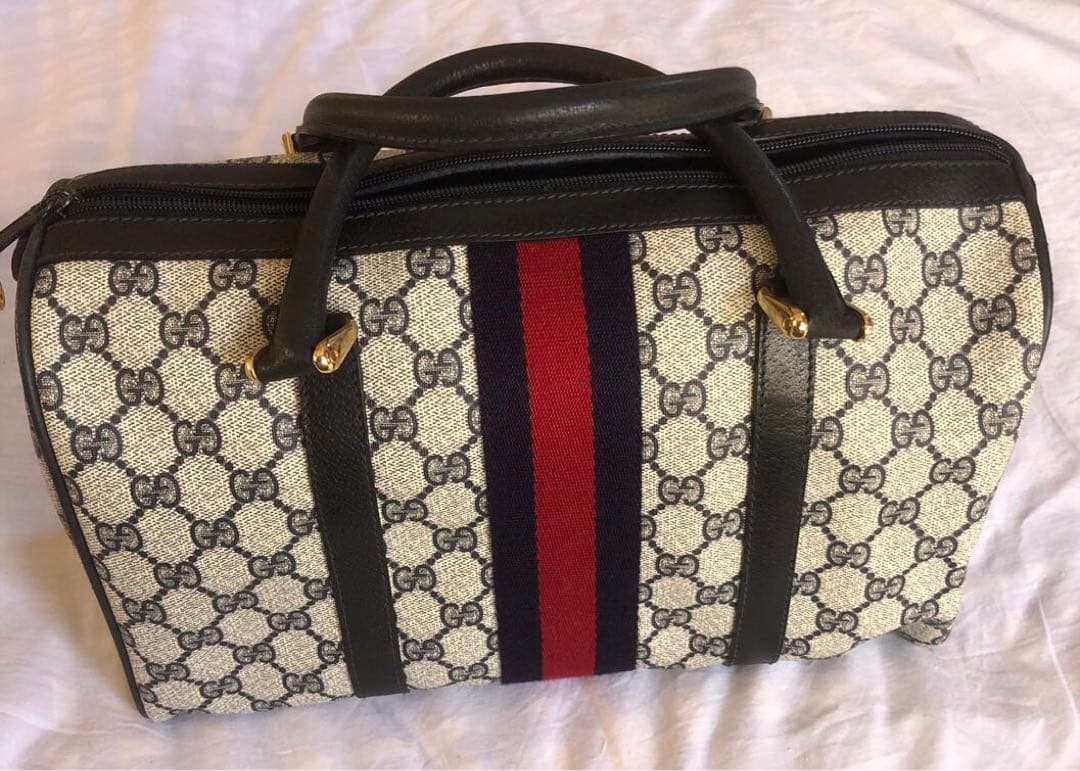 GUCCI シェリーライン GG ネイビー ボストンバッグ レザー