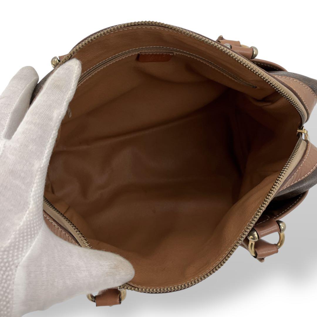 オールド　セリーヌ　ミニボストン　マカダム柄　トリオンフ　ハンドバッグ　ブラウン