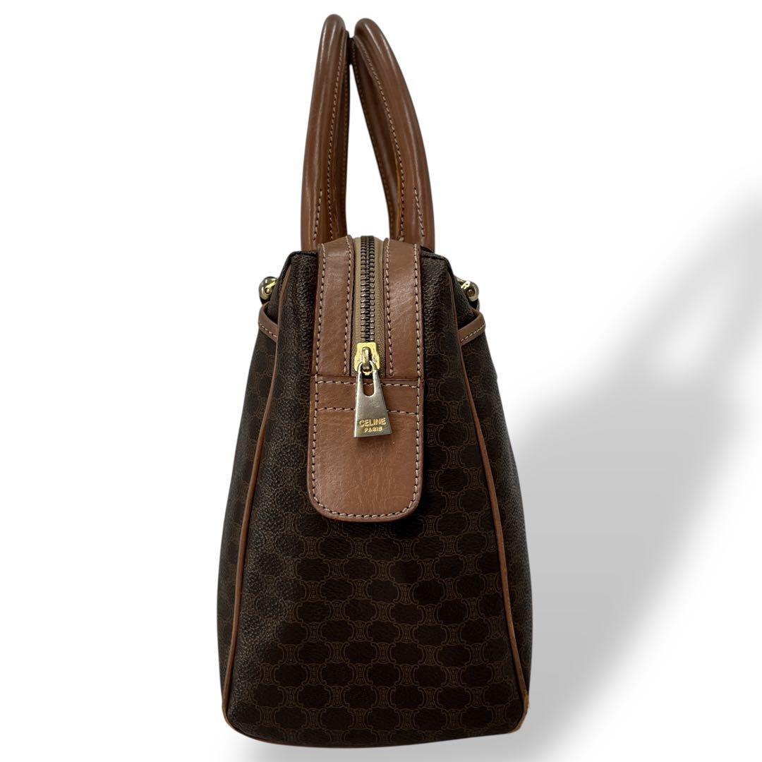 オールド　セリーヌ　ミニボストン　マカダム柄　トリオンフ　ハンドバッグ　ブラウン