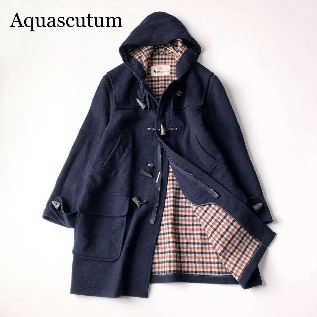 2905Aアクアスキュータム ロングダッフルコート 紺　XL相当