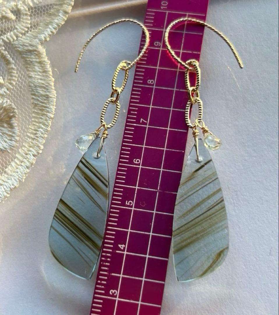 ブルーオブシディアン＆ジルコンのピアス　14kgf