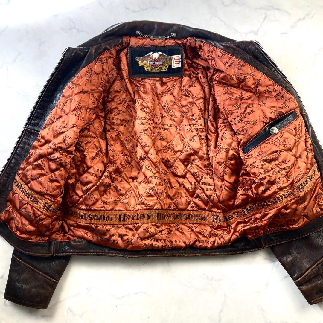 美品 ハーレーダビッドソン シングル ライダース レザージャケット エンボス加工