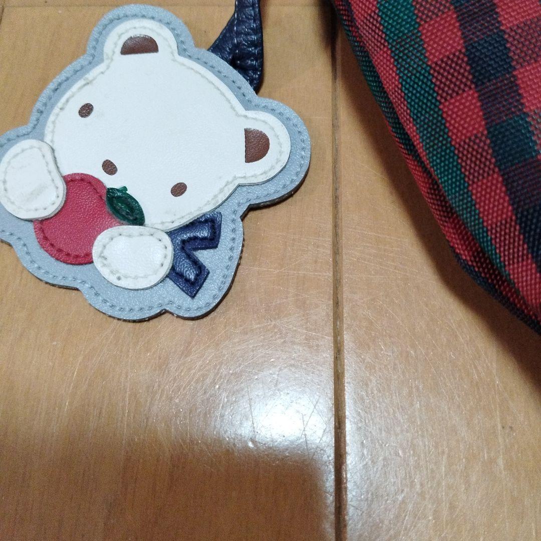 familiar チェック柄ポシェット クマチャーム付き