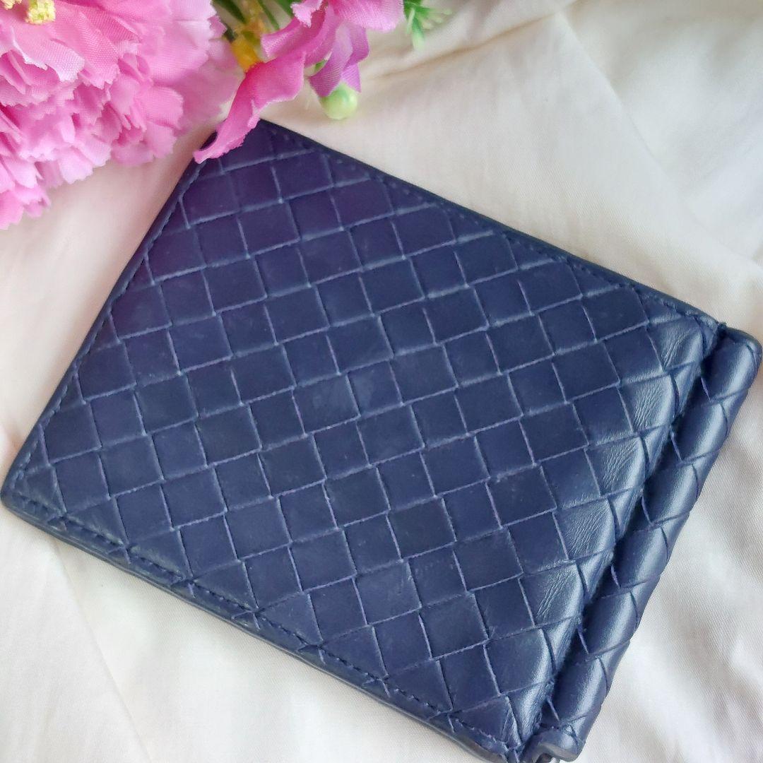 syunさま専用ボッテガ ヴェネタ マネークリップ イントレチャート 紺 革 札