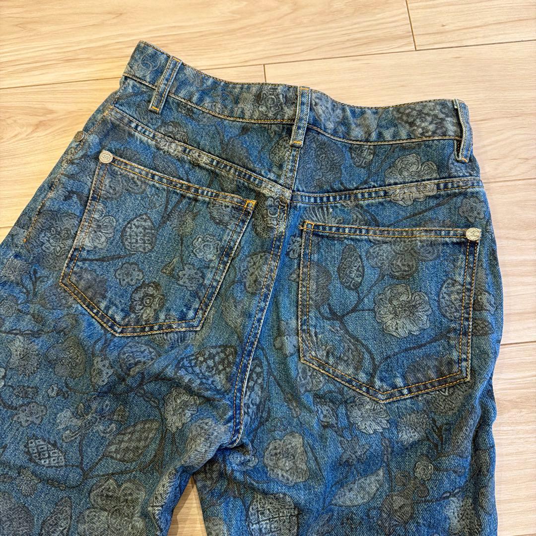 CHANEL 花柄デニムパンツ ストレート