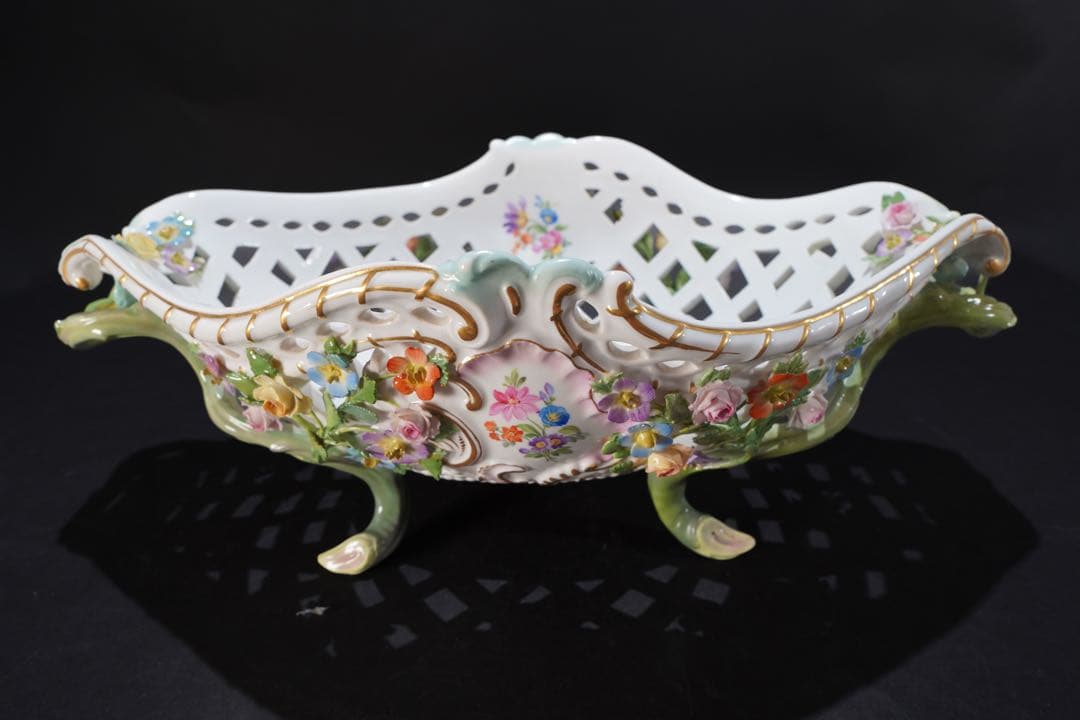 マイセン　 色絵貼花オープンワークコンポート