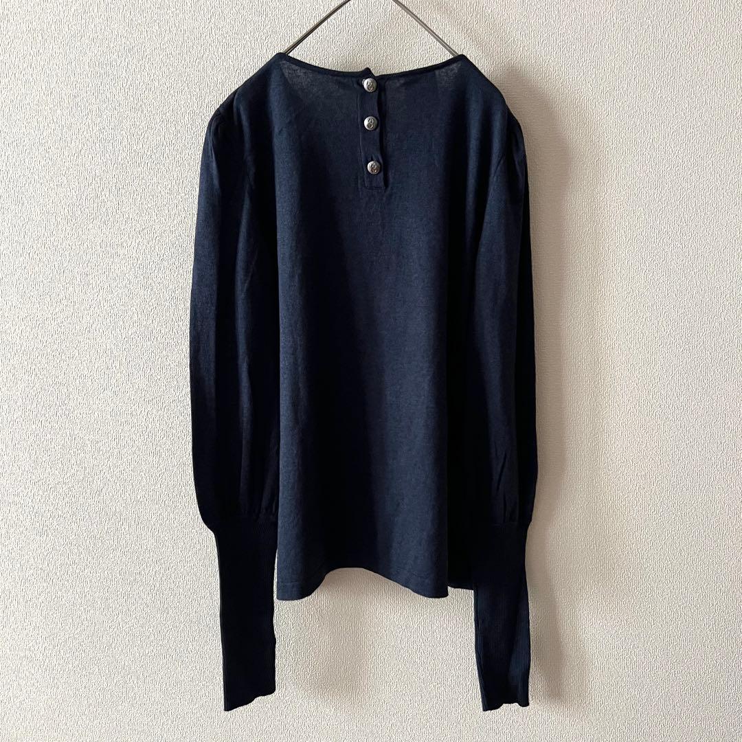 CHANEL カシミヤ シルク ココマークボタン 長袖ニット ネイビー 42XL