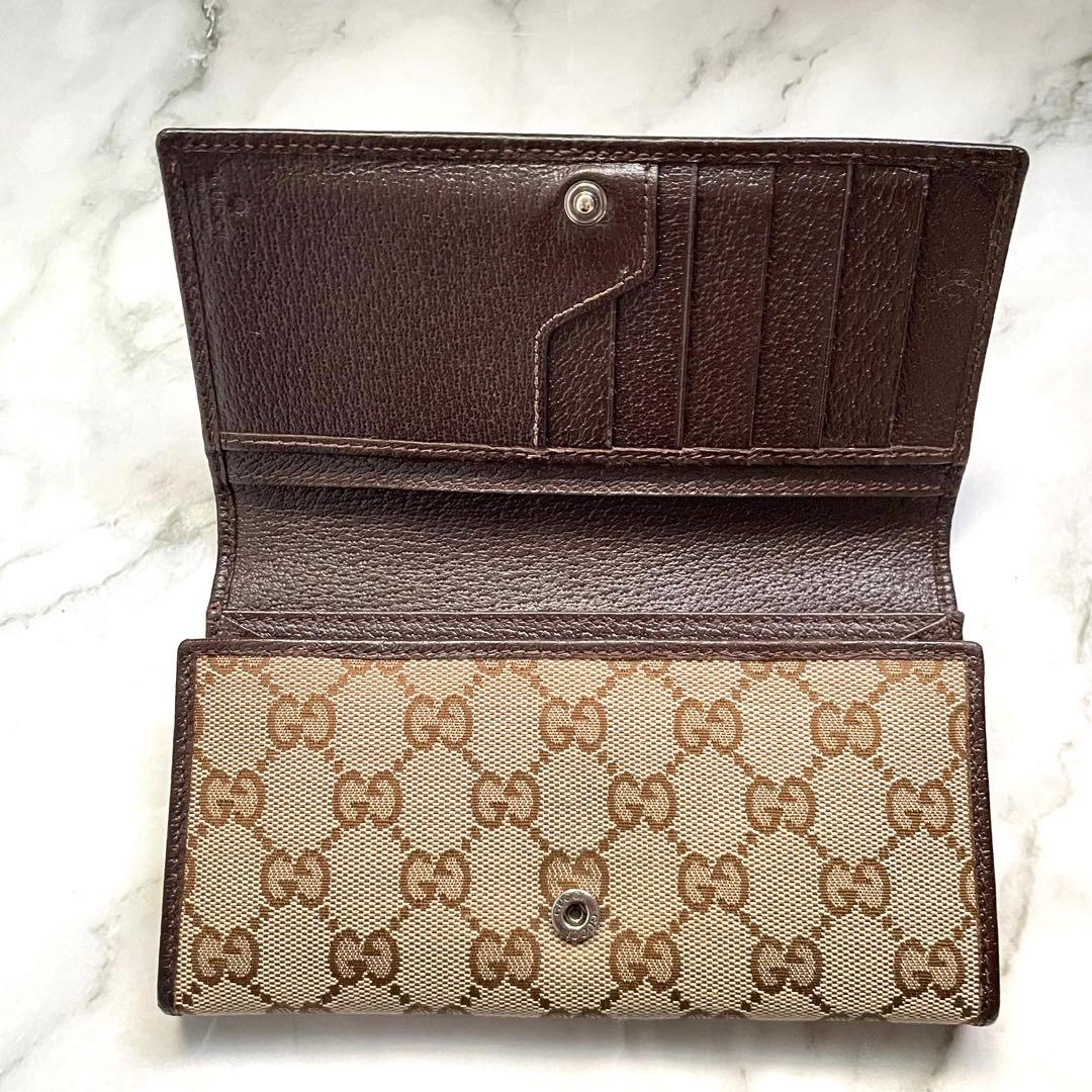 GUCCI グッチ 長財布 GGキャンバス ロゴプレート 折り財布 0120-⑤