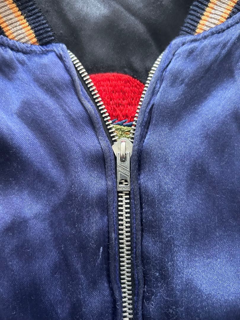 や*ま様 スカジャン CROPPED HEAD ZIPリバーシブル 黒×ネイビー