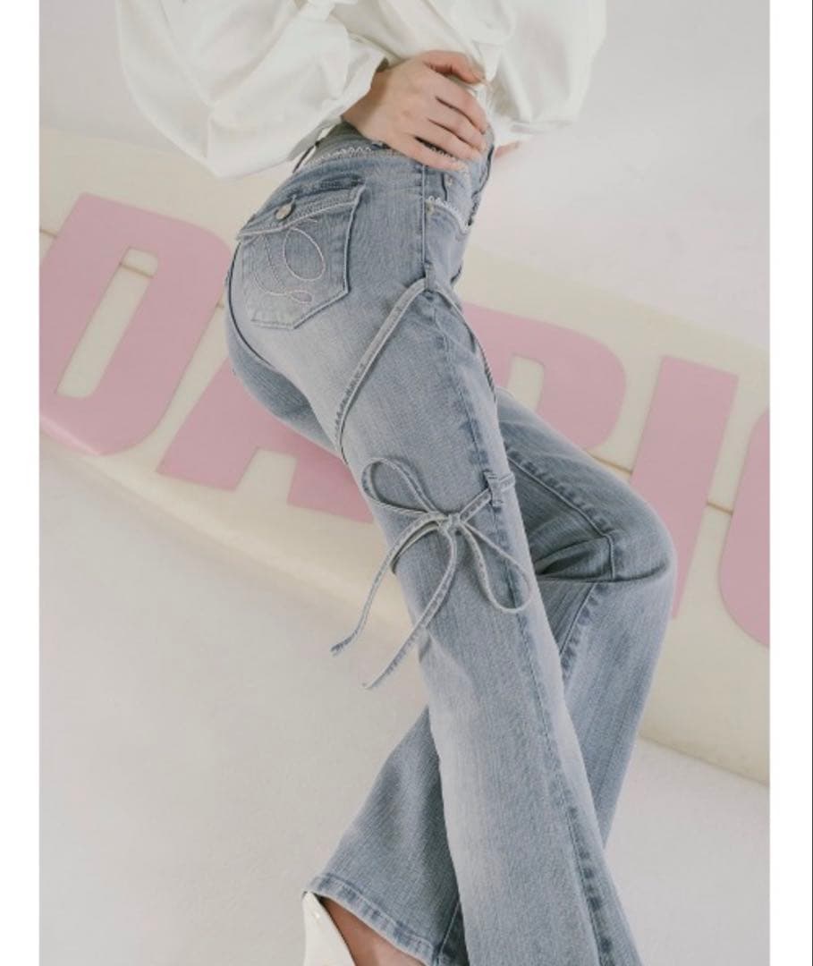 darich ピコレースハイウエストフレアデニム