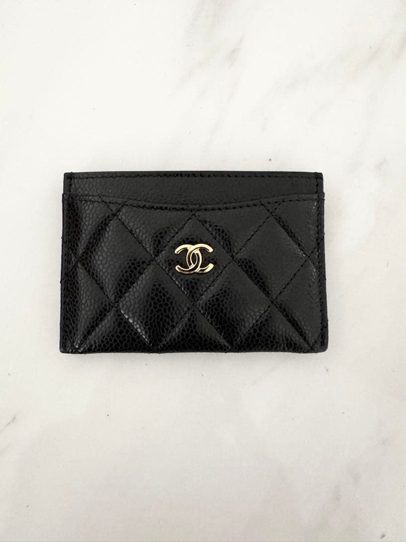 CHANEL カードケース パスケース キャビアスキン ブラック ゴールド金具