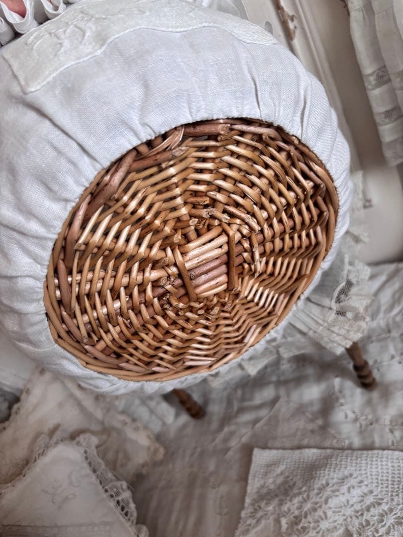 フレンチレース　パニエバスケット　モノグラム　フランスアンティーク　カバー