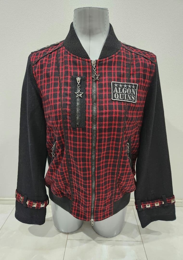 y2k グランジ サブカル アルゴンキン チェック柄 スタッズ ラメ ブルゾン