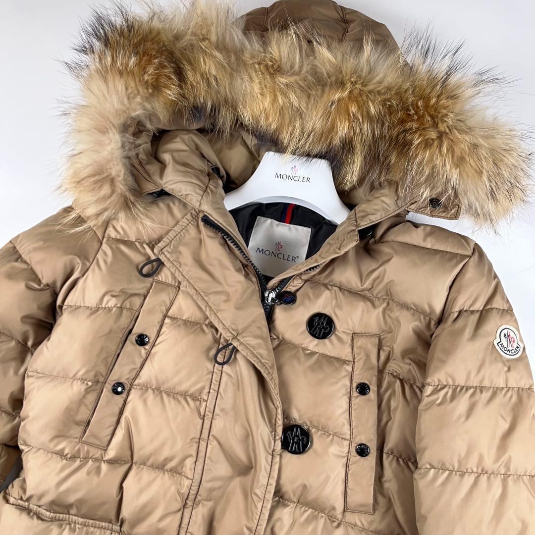 【美品】モンクレール 2way ロングダウン フード ファー付き ベージュ