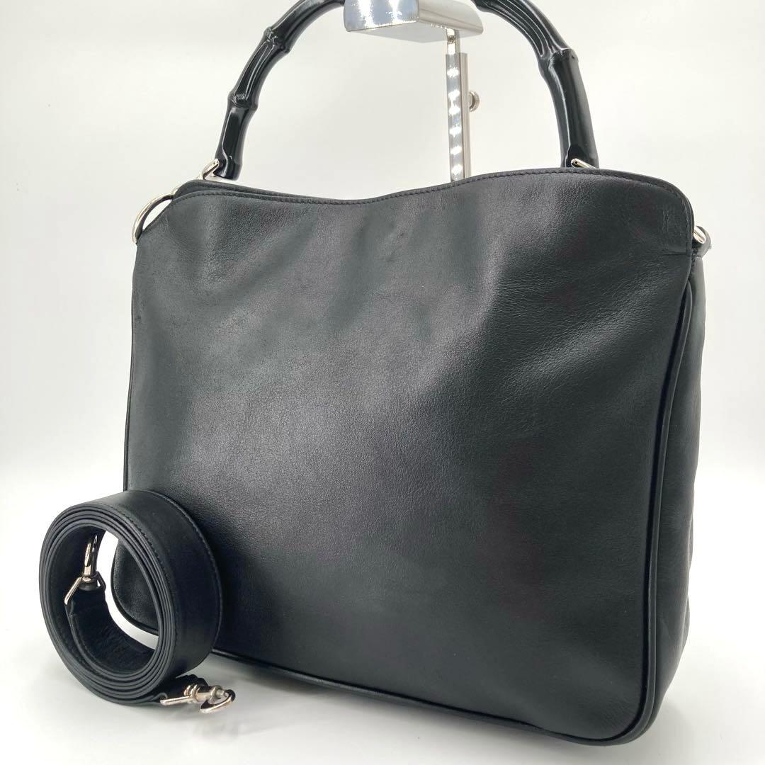 極美品✨GUCCI グッチ バンブー 2way ハンドバッグ ブラック レザー