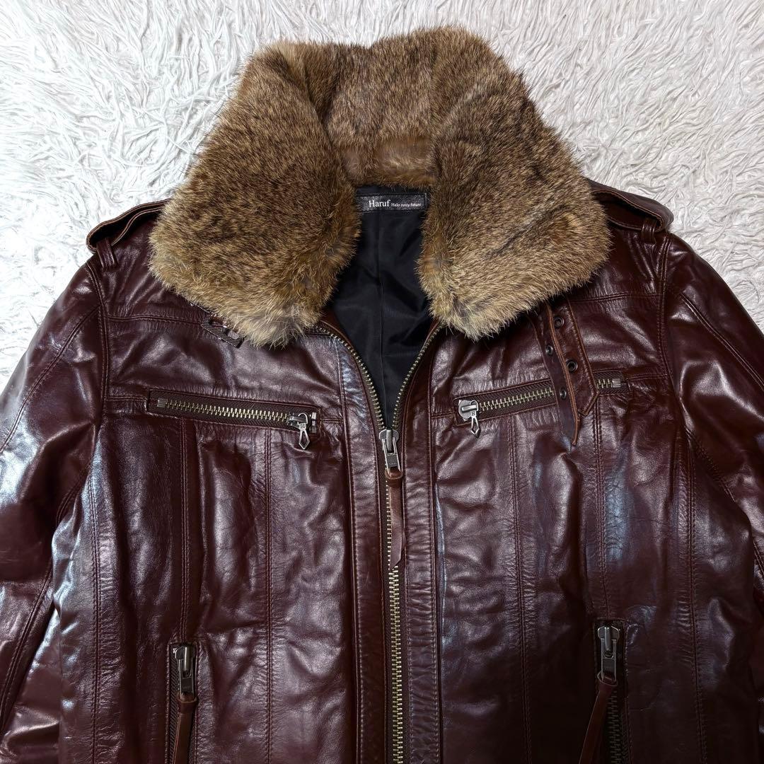 haruf 馬革ホースハイド レザージャケット ダウン90% ラビットファー