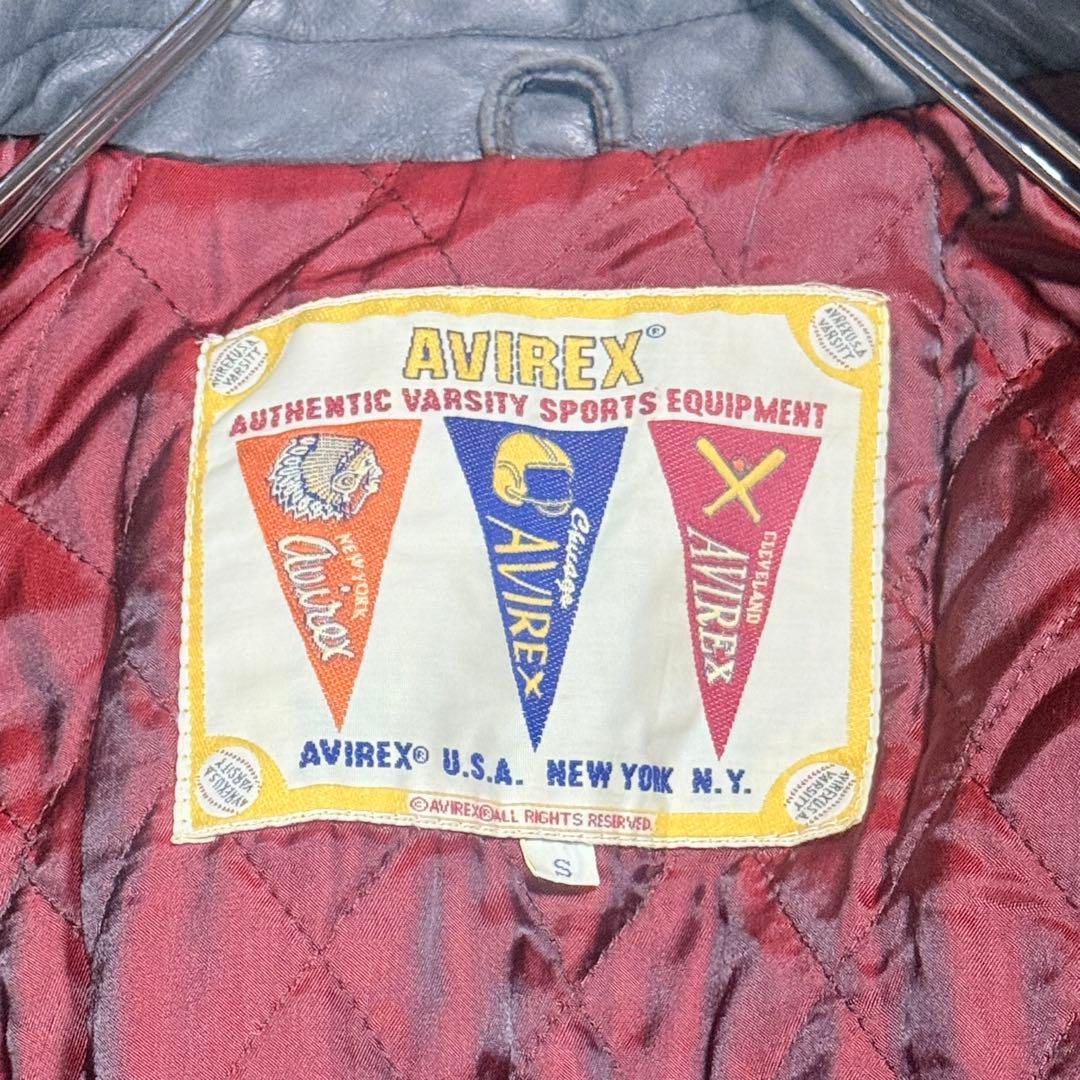 80s-90s AVIREX オールレザー バーシティジャケット フルデコ 黒