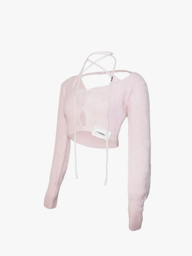 トップス THEREDTHREAD S fluffy tie tops cropped