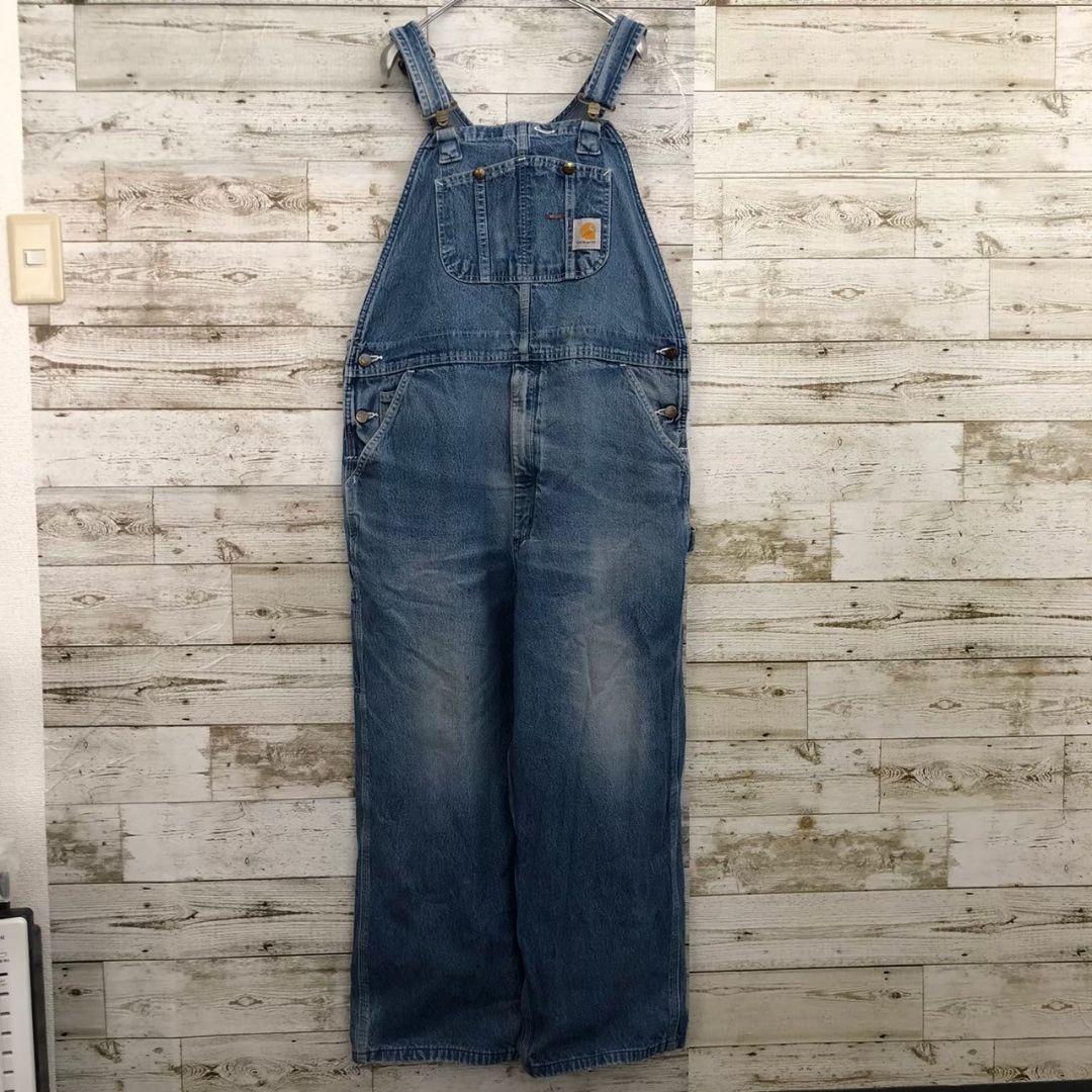 【k8912】USA古着カーハートデニムオーバーオールサロペットグランジフェード