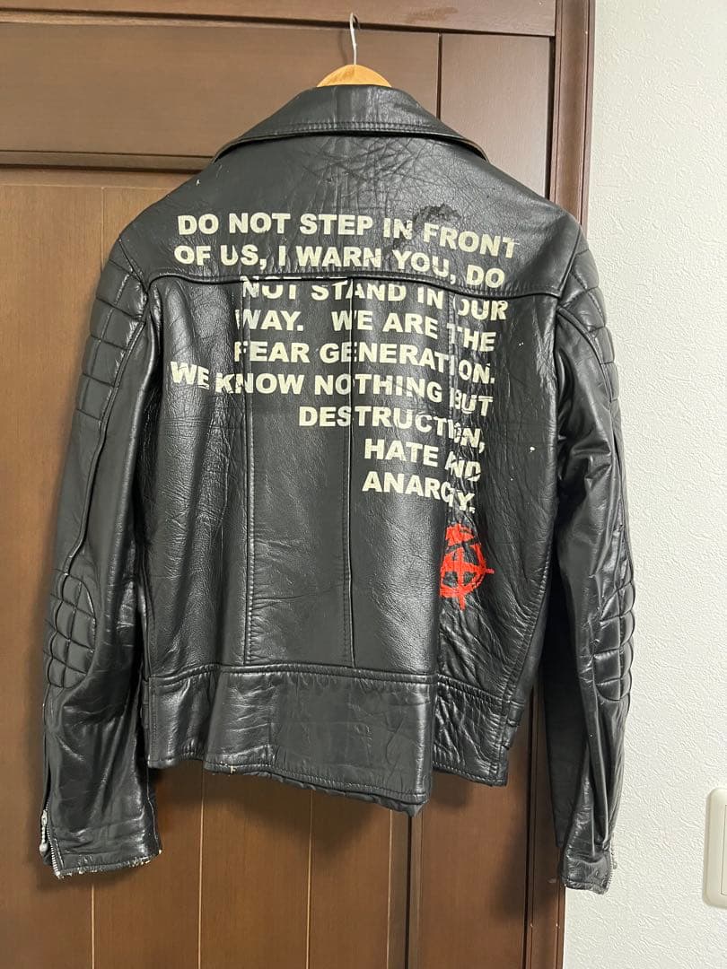 ヴィンテージ レザーダブル ライダースジャケット バッグプリントあり