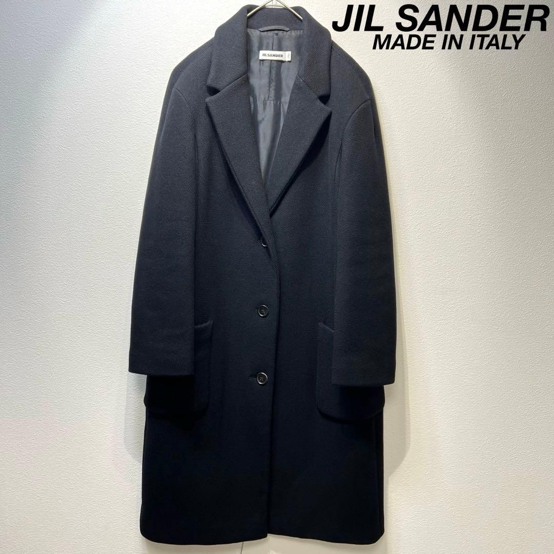 希少 美品 JIL SANDER ウール シルク デザイン チェスターコート