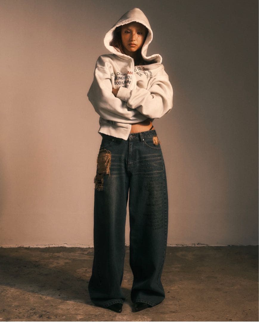 unmapped Washed out script jeans Sサイズ