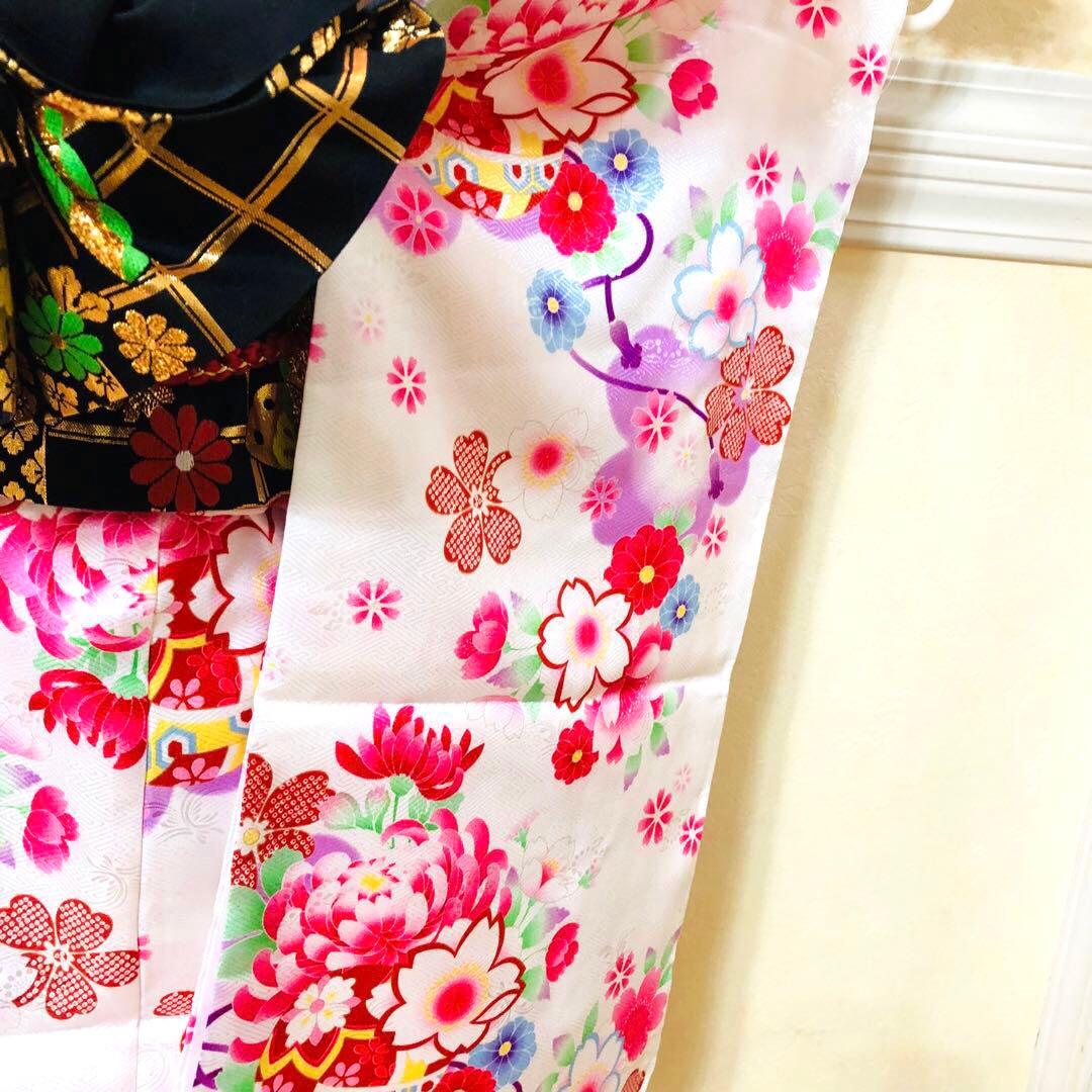 豪華白地7歳完全フルセット‼️着物長襦袢全通袋帯新品⭐︎手毬花金彩煌びやか際立つ逸品
