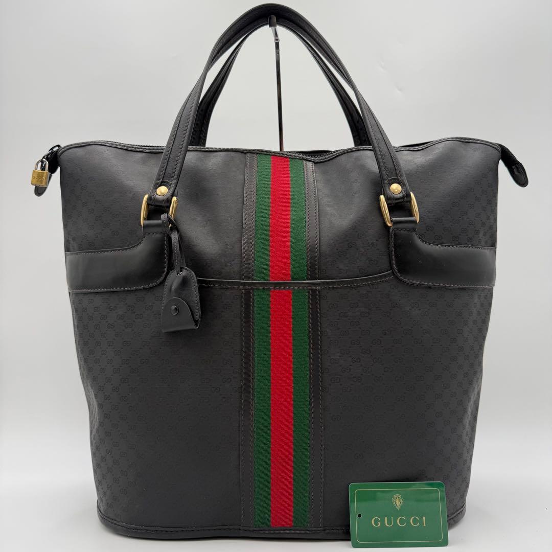 高級　グッチ　GG PVC レザー　シェリーライン　トートバッグ　ボストンバッグ
