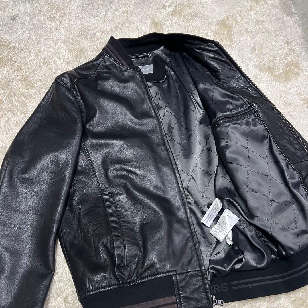 マイケルコース　ラムレザー　シングルライダース　革ジャン　総柄　S 黒