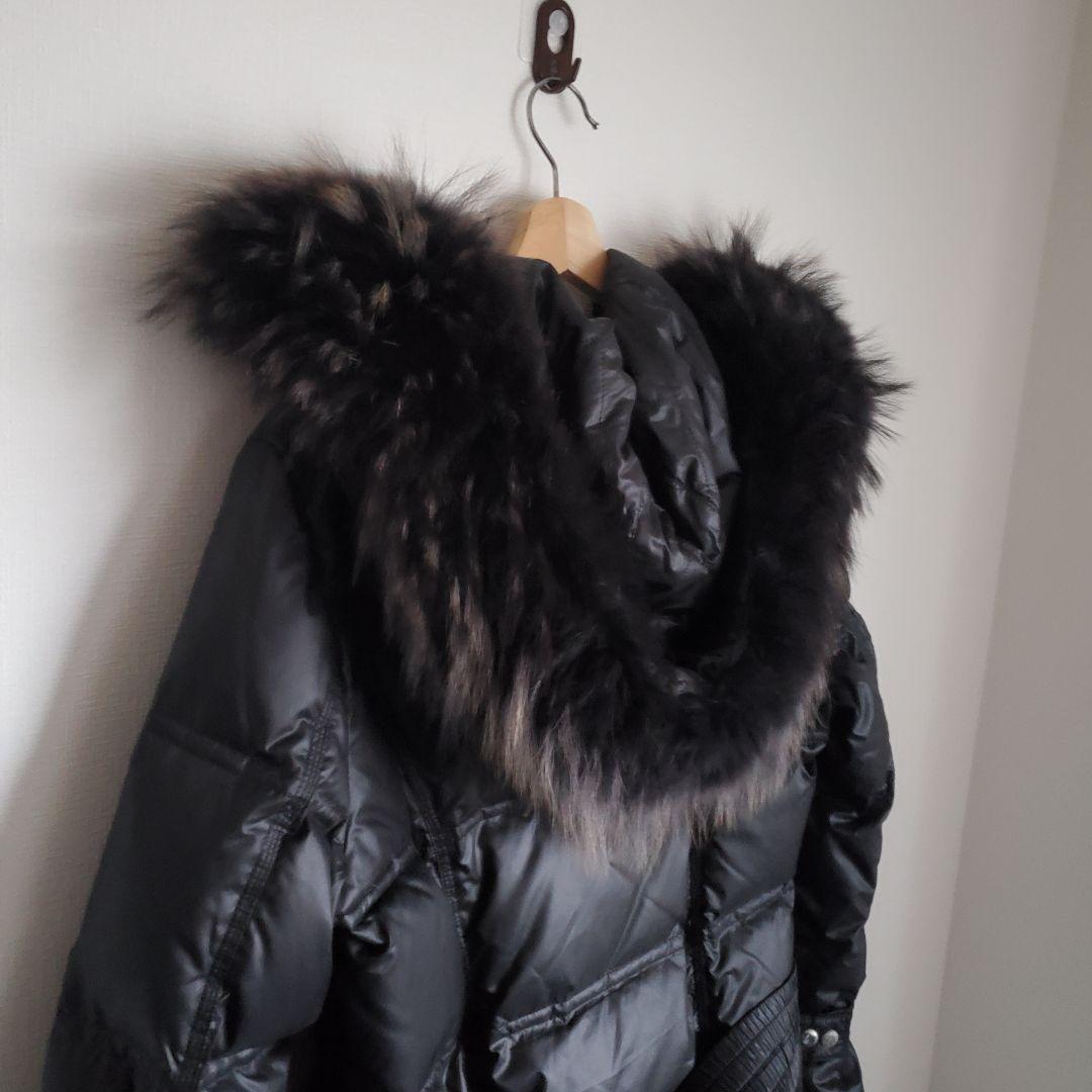 極美品 高級ダウン　リアルファー 光沢 黒　ジャケット Y2K　コート　平成