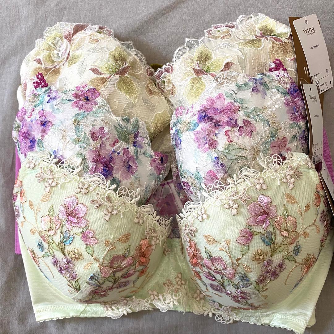 ワコール ウイングレシアージュ E80 フラワー刺繍ブラジャー 3点セット