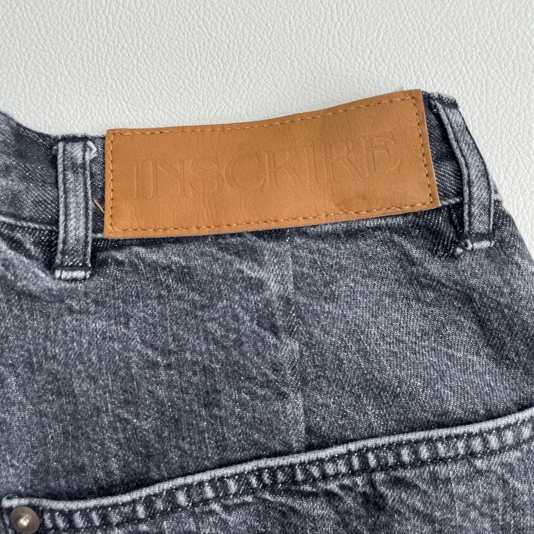 6241【美品】アンスクリア　タックワイドデニム　ブラック　ジーンズ　コットン