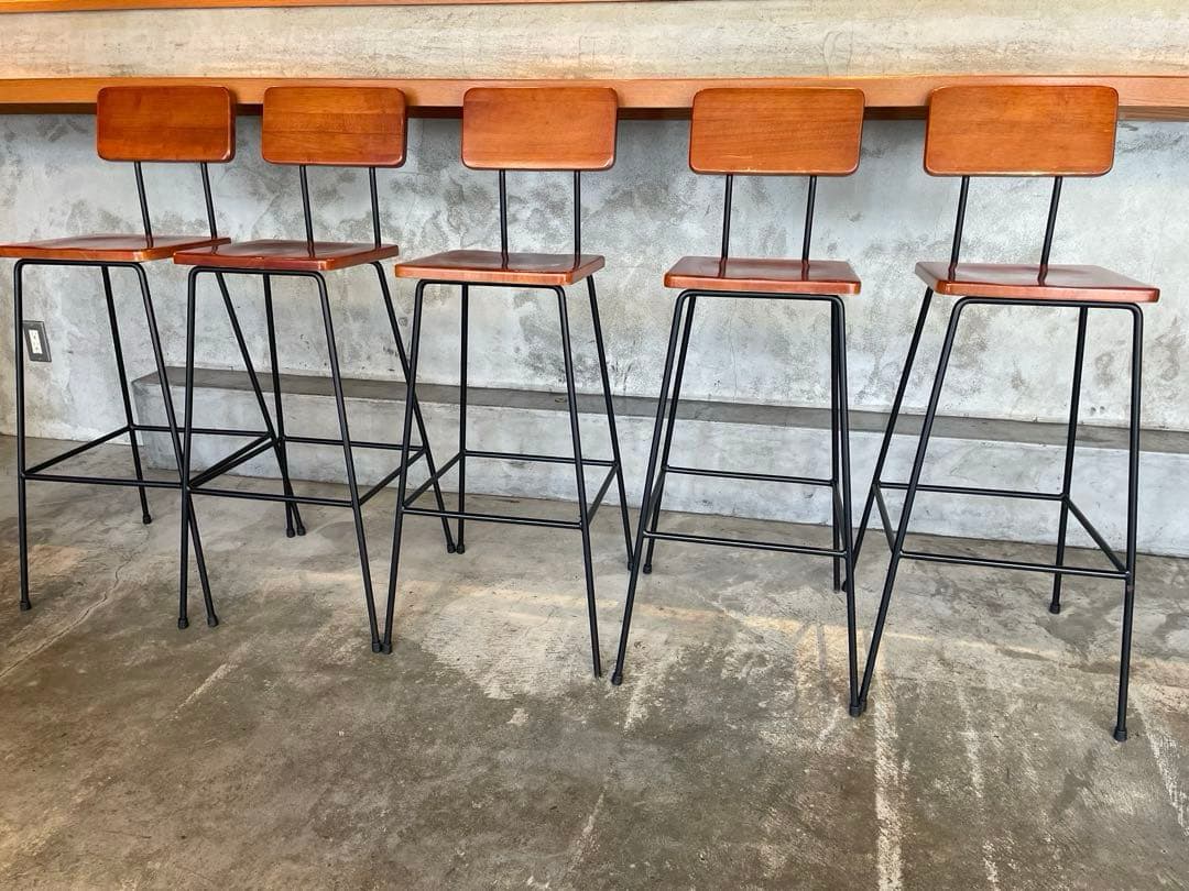 シンプル&モダン　アイアンフレームバーチェア1脚