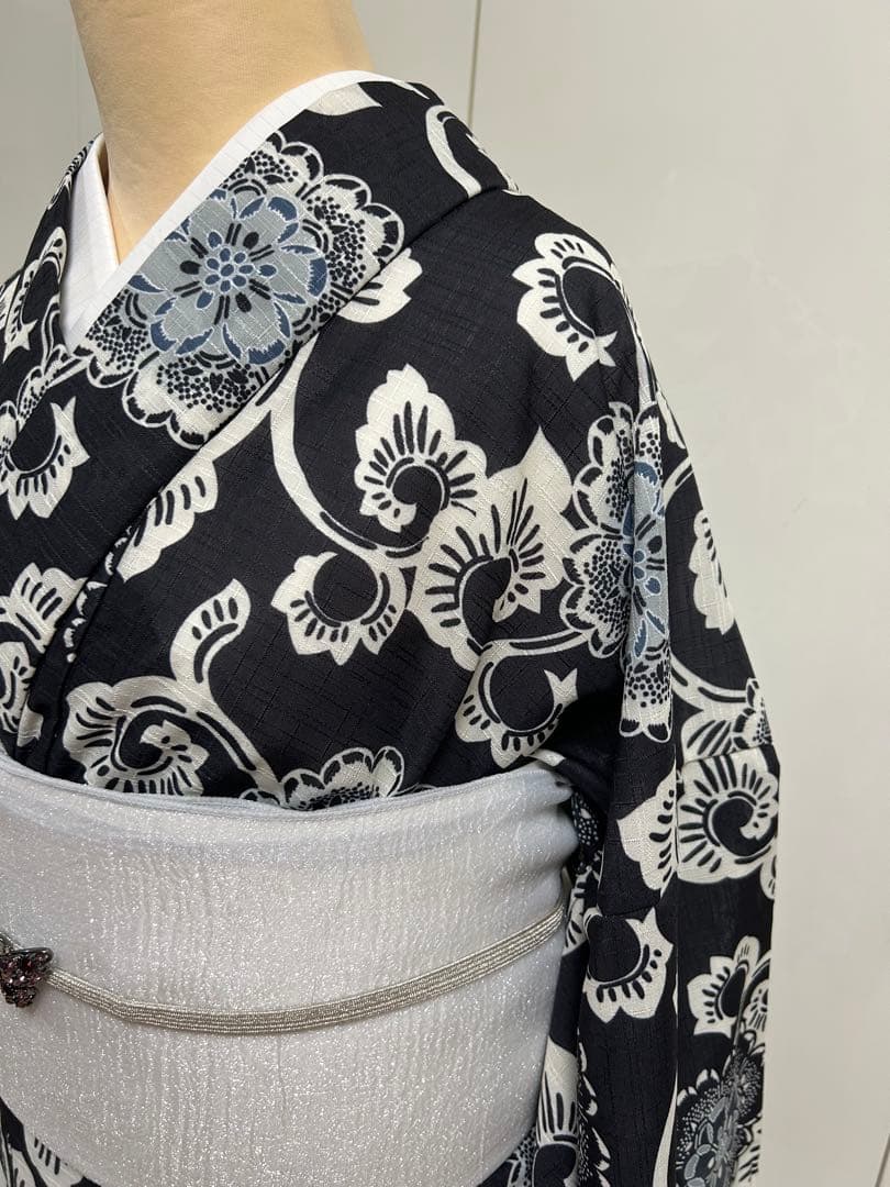 黒地の浴衣 L ゆかた ユカタ 自宅で洗えるゆかた ブラック 浴衣単品販売