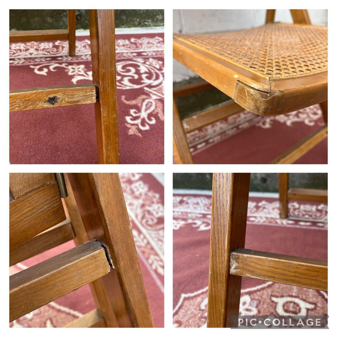 古家具ビンテージ品◾️籐ラタンパネル×木製フレーム 折りたたみ椅子 チェア A