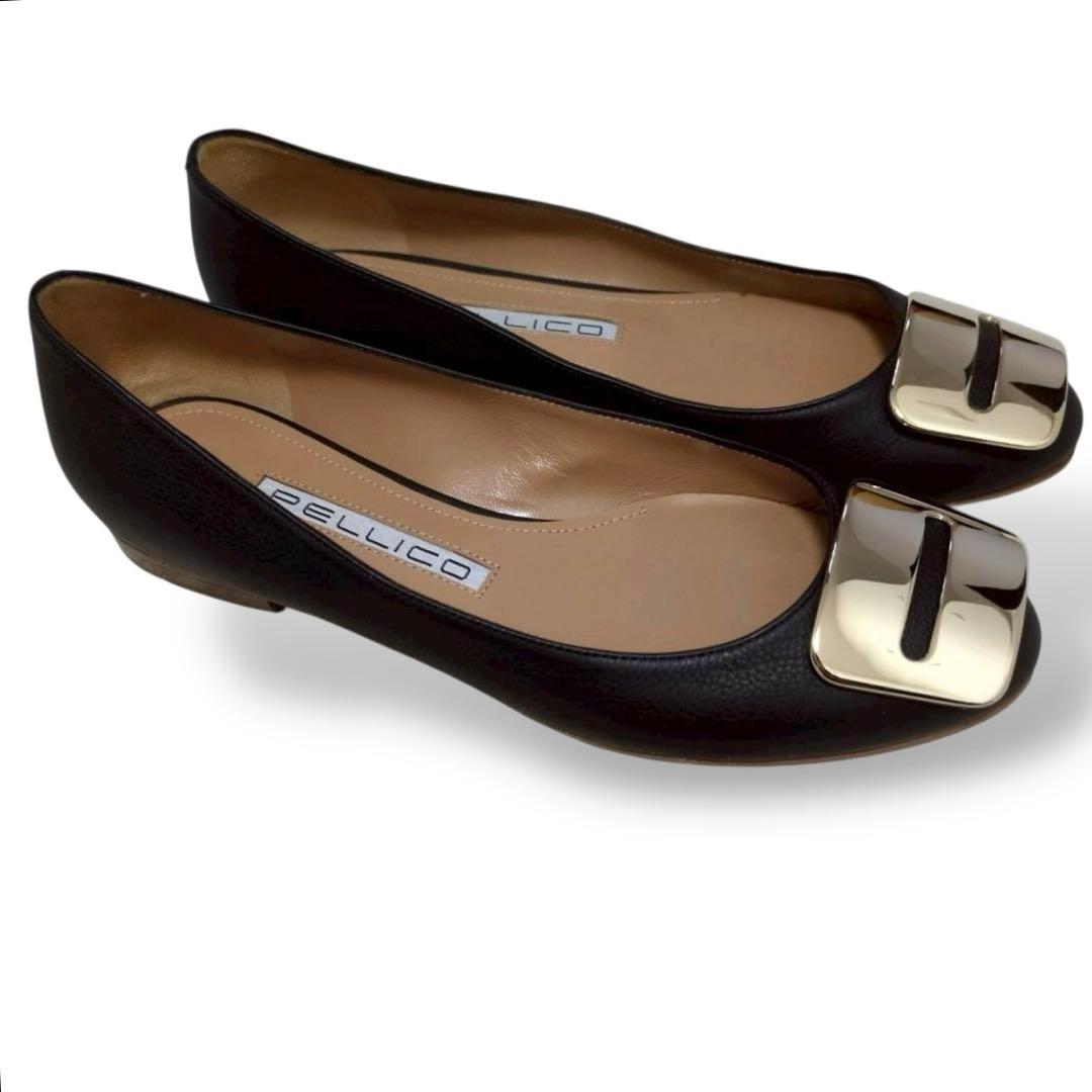 極美品　ペリーコ　アネッリ　ローヒール　パンプス　バックル　ダークグレー　レザー