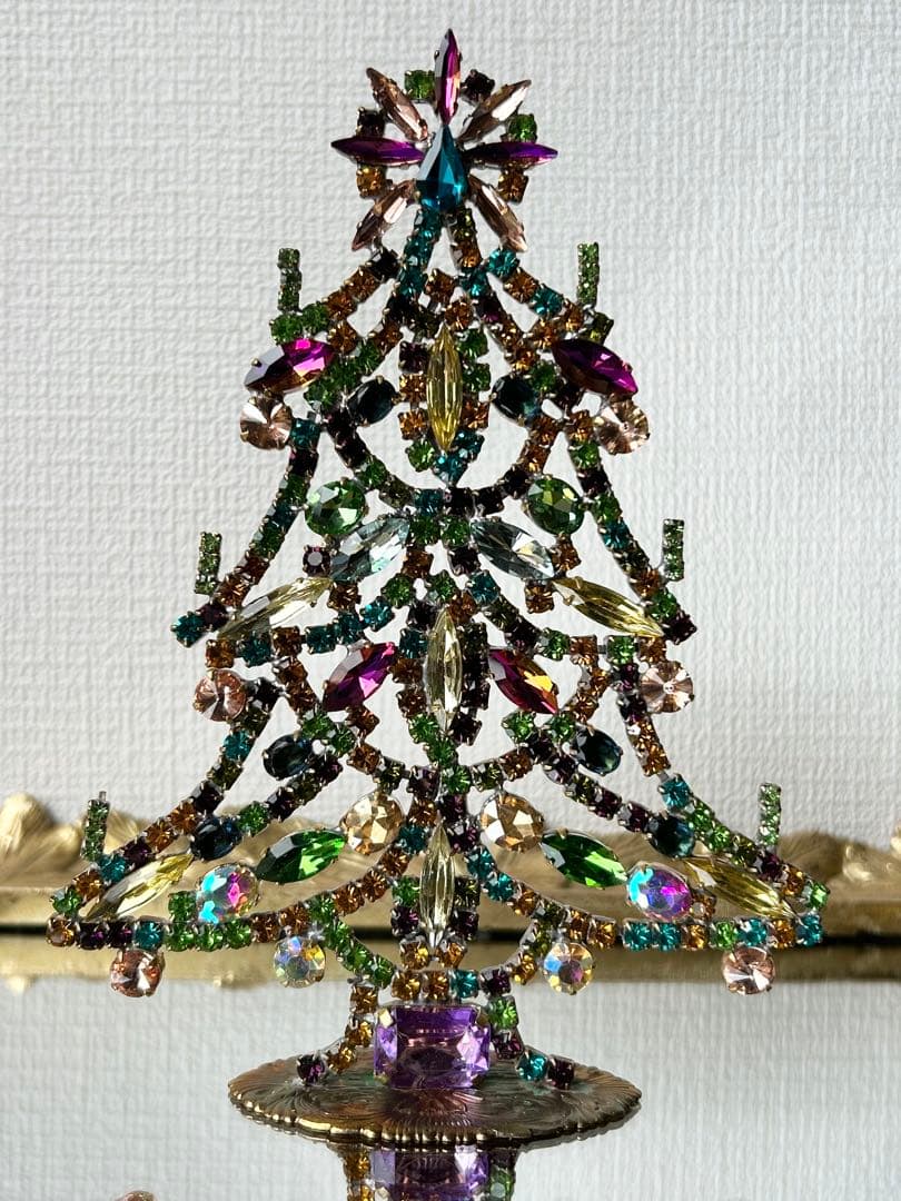 チェコガラス/ガラスツリー/カラフル/卓上ツリー/クリスマス/ラインストーン