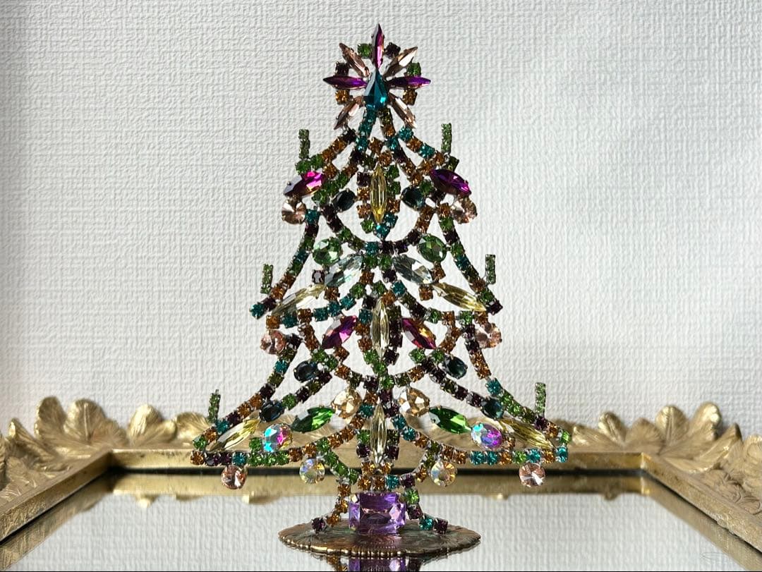 チェコガラス/ガラスツリー/カラフル/卓上ツリー/クリスマス/ラインストーン