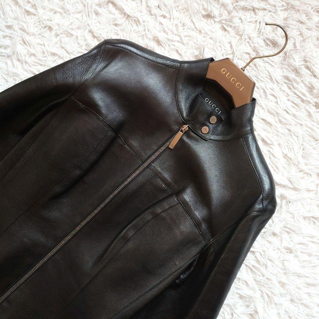 GUCCI　グッチ　牛革　レザージャケット　シングル　ライダース　ファスナーロゴ