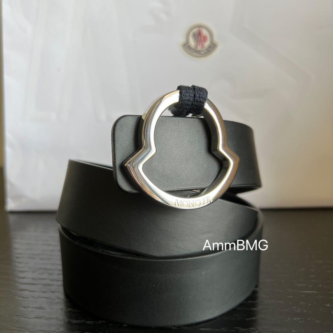 新品 Moncler モンクレール シルバー ロゴバックル メンズベルト 48