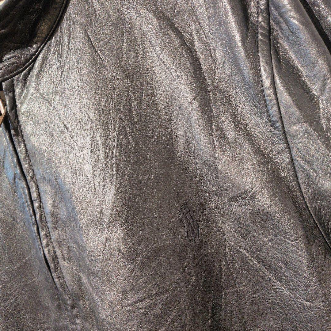 90年代希少　ラルフローレン　ブラックラムレザー　スタンドカラーレザージャケット