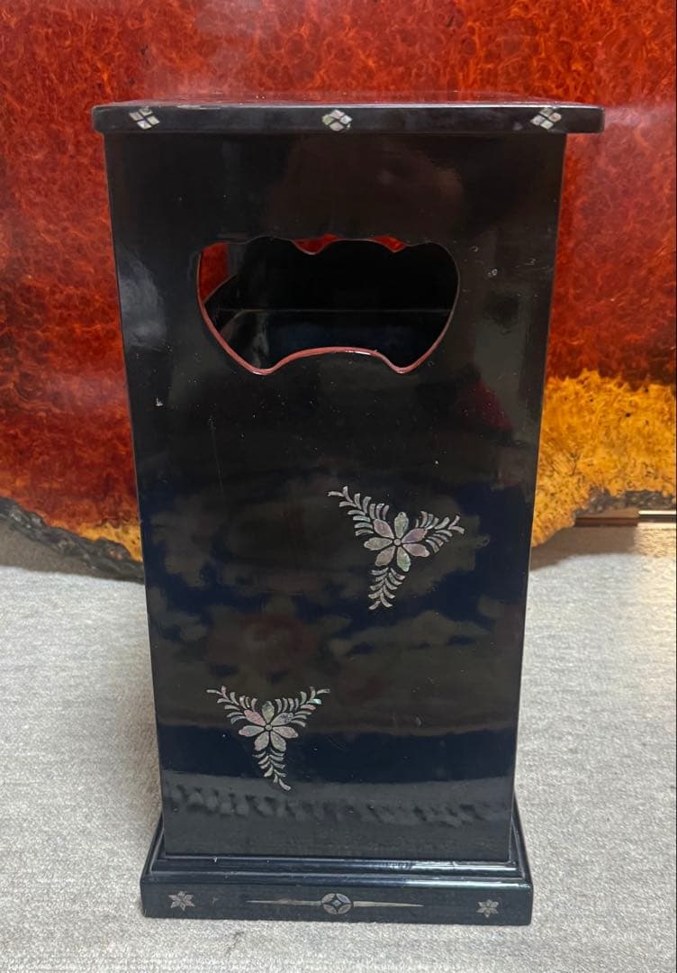 螺鈿付　山水人物図小箪笥　茶棚　送料込み260122